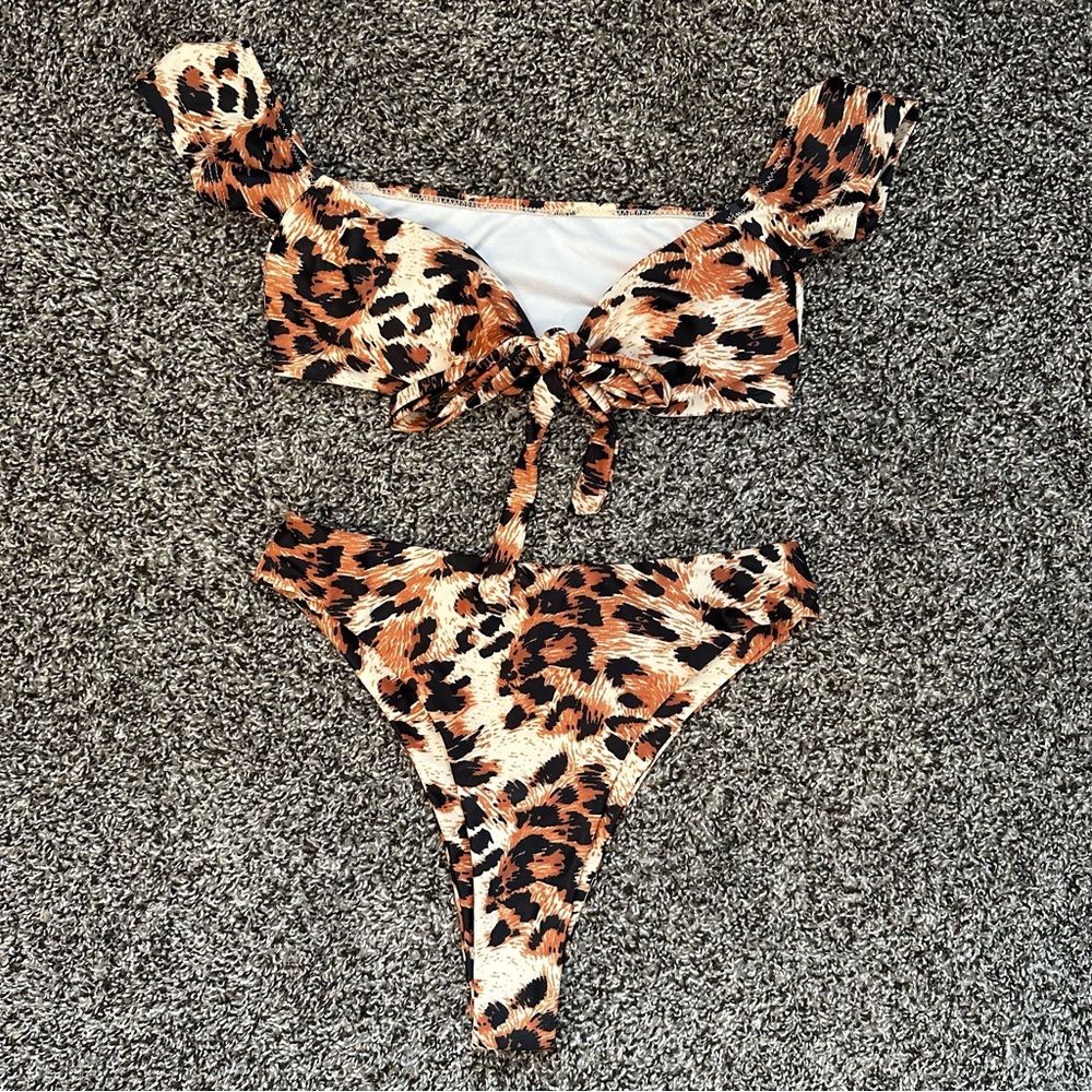 Cheetah print off the shoulder bikini